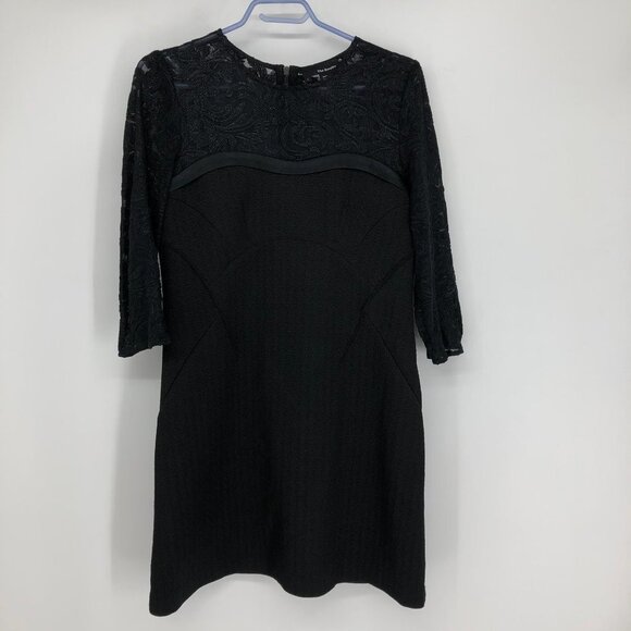 The Kooples Black illusion lace neck mini Dress 1/2 sleeves size LG - Picture 4 of 14